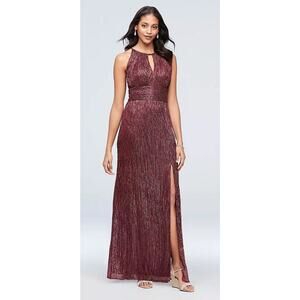 H5 R&M Richards‎ Metallic A Line Gown Womens 16 Halter Burgundy